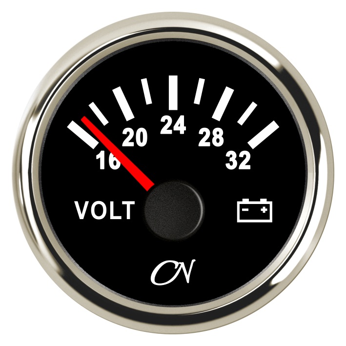 CN Voltmeter display analog 24V 57mm 16-32V black/chrome 1 CN Voltmeter display analog 24V 57mm 16-32V black/chrome