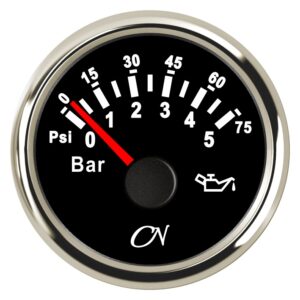 CN Analog Oil Pressure Gauge 12/24V 57mm 0-5bar Black/Chrome