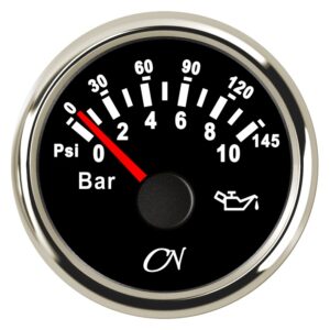 CN Analog Oil Pressure Gauge 12/24V 57mm 0-10bar Black/Chrome