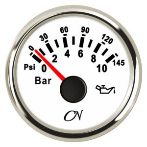 CN Analog Oil Pressure Gauge 12/24V 57mm 0-10bar White/Chrome