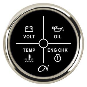 CN LED alarm indicator with 4 functions 12/24V 57mm black/chrome
