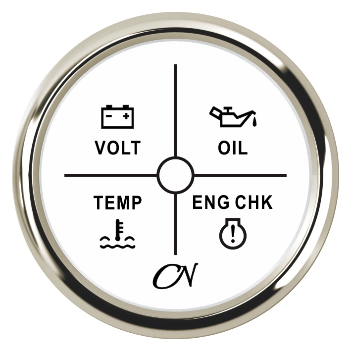 CN LED alarm indicator with 4 functions 12/24V 57mm white/chrome 1 CN LED alarm indicator with 4 functions 12/24V 57mm white/chrome