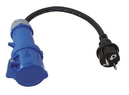 CEE adapter cable 230V 3-pin with coupling and Schuko plug, 0.4m 1 CEE adapter cable 230V 3-pin with coupling and Schuko plug, 0.4m