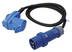 CEE adapter cable 230V 3-pin with plug and angled socket + Schuko, 1.5m