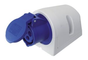 CEE surface-mounted coupling with flap, 230V, 3-pole