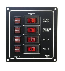 Switch panel with fuses, vertical aluminum 12V 37A 4-way 1 Switch panel with fuses, vertical aluminum 12V 37A 4-way