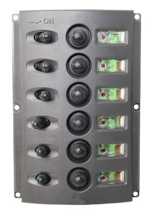 Switch panel with 6-way Nylon 37A circuit breakers