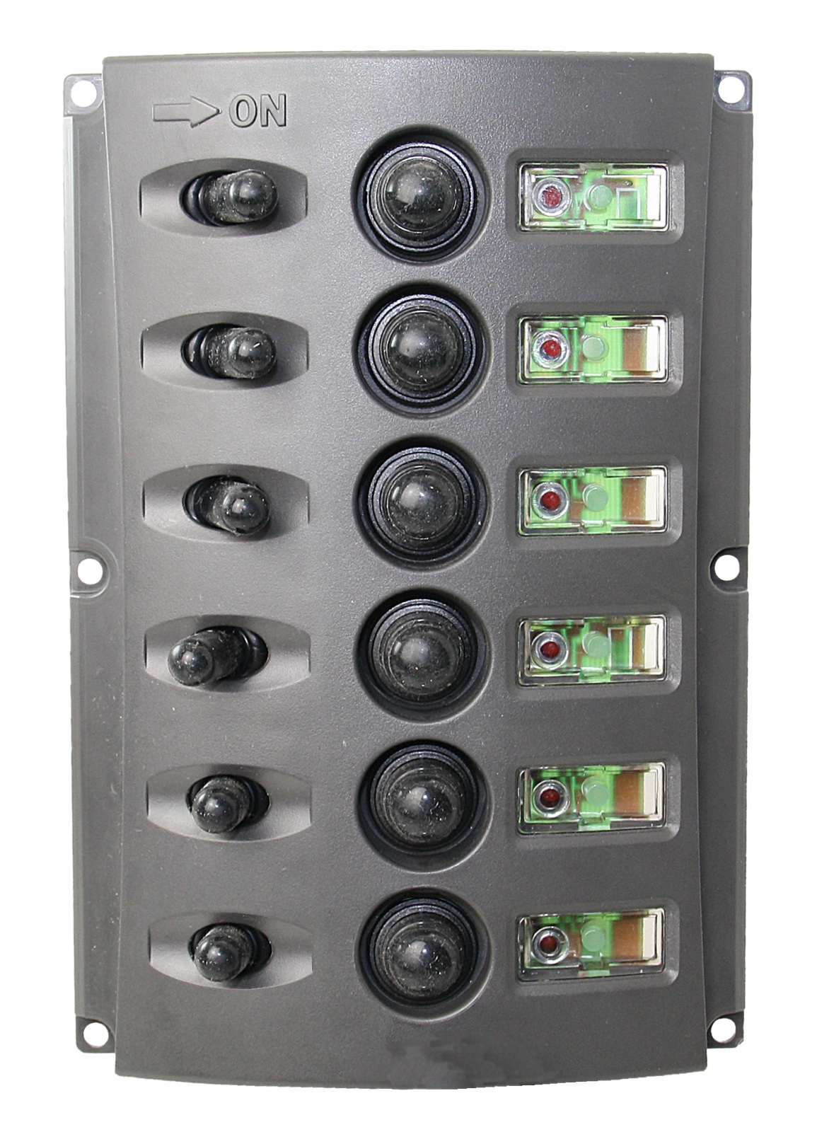 Switch panel with 6-way Nylon 37A circuit breakers 1 Switch panel with 6-way Nylon 37A circuit breakers