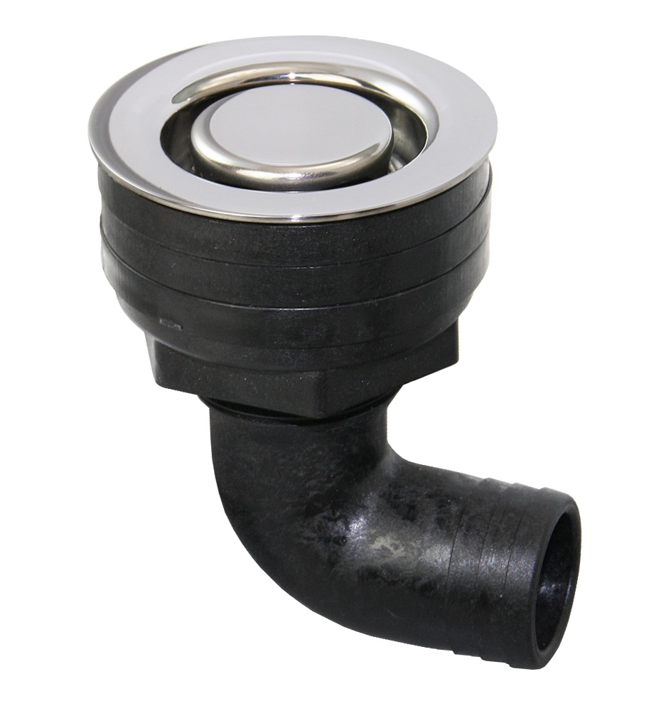 Deck drain with stainless steel cap, 90° POM for 25mm hose 1 Deck drain with stainless steel cap, 90° POM for 25mm hose