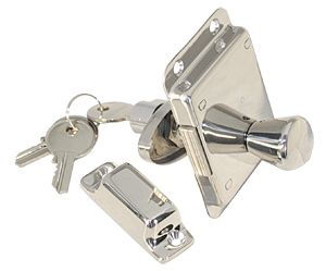 Surface-mounted door lock with rotary knob and cylinder lock, stainless steel, 57x91mm