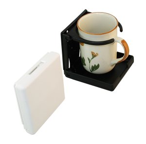 Foldable wall-mounted drink holder, plastic, white
