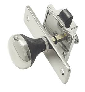 Surface-mounted door lock with strike plate and case, nylon chrome-plated, 47x55mm