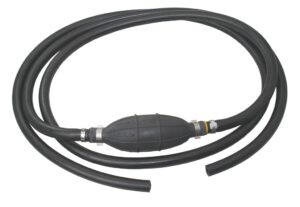 Fuel hose with priming bulb 8mm (5/16") 2.4m, open at both ends.