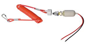 Emergency stop switch for 12V 15A battery ignition with coiled cable