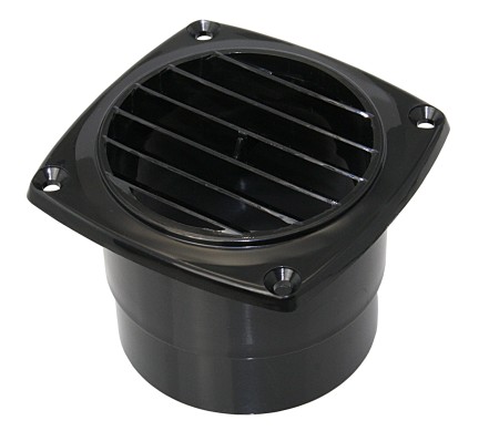 Gill ventilator with hose connection ABS for 75mm hose, black 1 Gill ventilator with hose connection ABS for 75mm hose, black