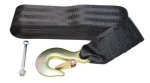 Trailer winch strap with hook, steel/nylon, 50mm, 7.6m, black
