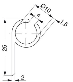 Keder rail with flag, aluminum, for 10mm keder, 6m