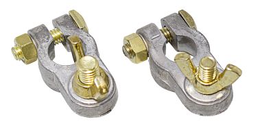 Battery terminal clamps with wing nut MsZn 5/16' (8mm) 2pcs. 1 Battery terminal clamps with wing nut MsZn 5/16' (8mm) 2pcs.