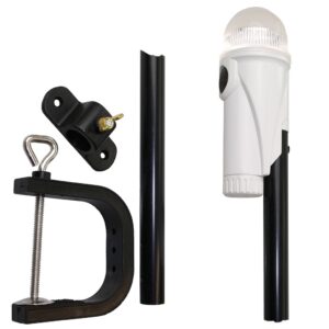 LED battery-powered position light, white, with 645mm mast and screw clamp