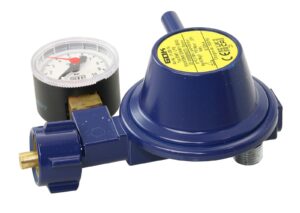 Gas pressure regulator with manometer 90° 30mbar, 0.8kg/h