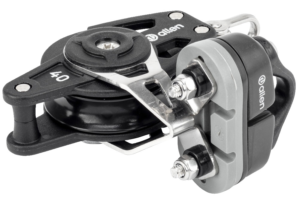 ALLEN single block, ball-bearing, 40mm, rope 10mm, swivel/head clamp/clip 1 ALLEN single block, ball-bearing, 40mm, rope 10mm, swivel/head clamp/clip