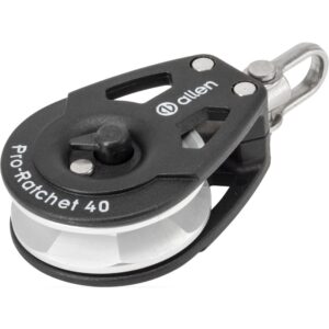 ALLEN Pro ratchet block, aluminum, 40mm, 6mm cable, switchable, swivel shackle