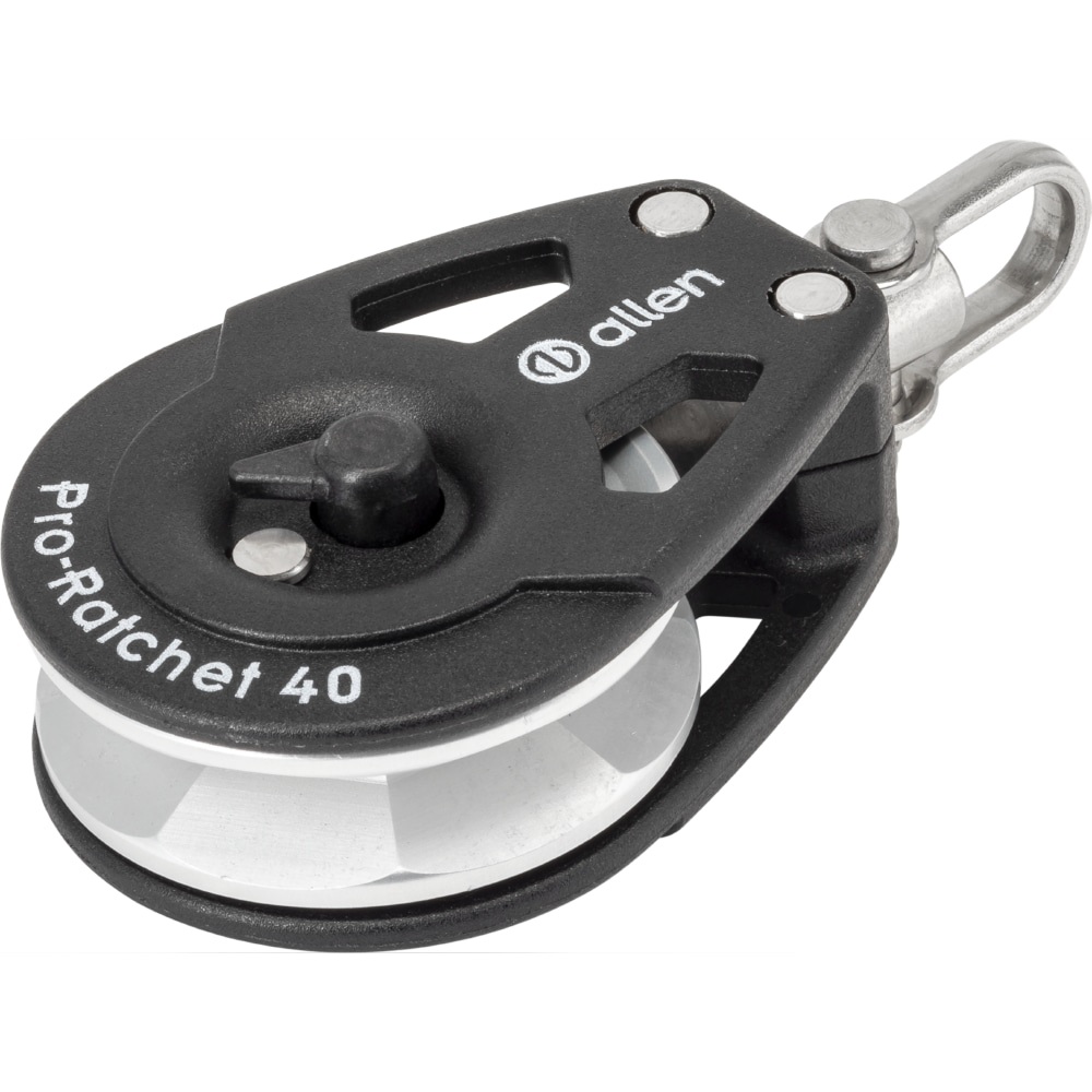 ALLEN Pro ratchet block, aluminum, 40mm, 6mm cable, switchable, swivel shackle 1 ALLEN Pro ratchet block, aluminum, 40mm, 6mm cable, switchable, swivel shackle