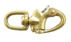Snap shackle with swivel eye, brass, 95mm
