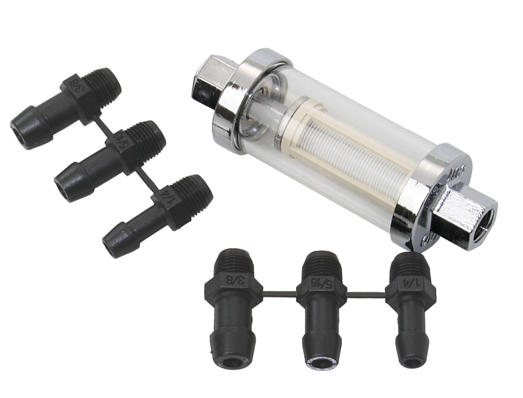 Inline fuel filter, plastic, for 6/8/10mm hoses 1 Inline fuel filter, plastic, for 6/8/10mm hoses