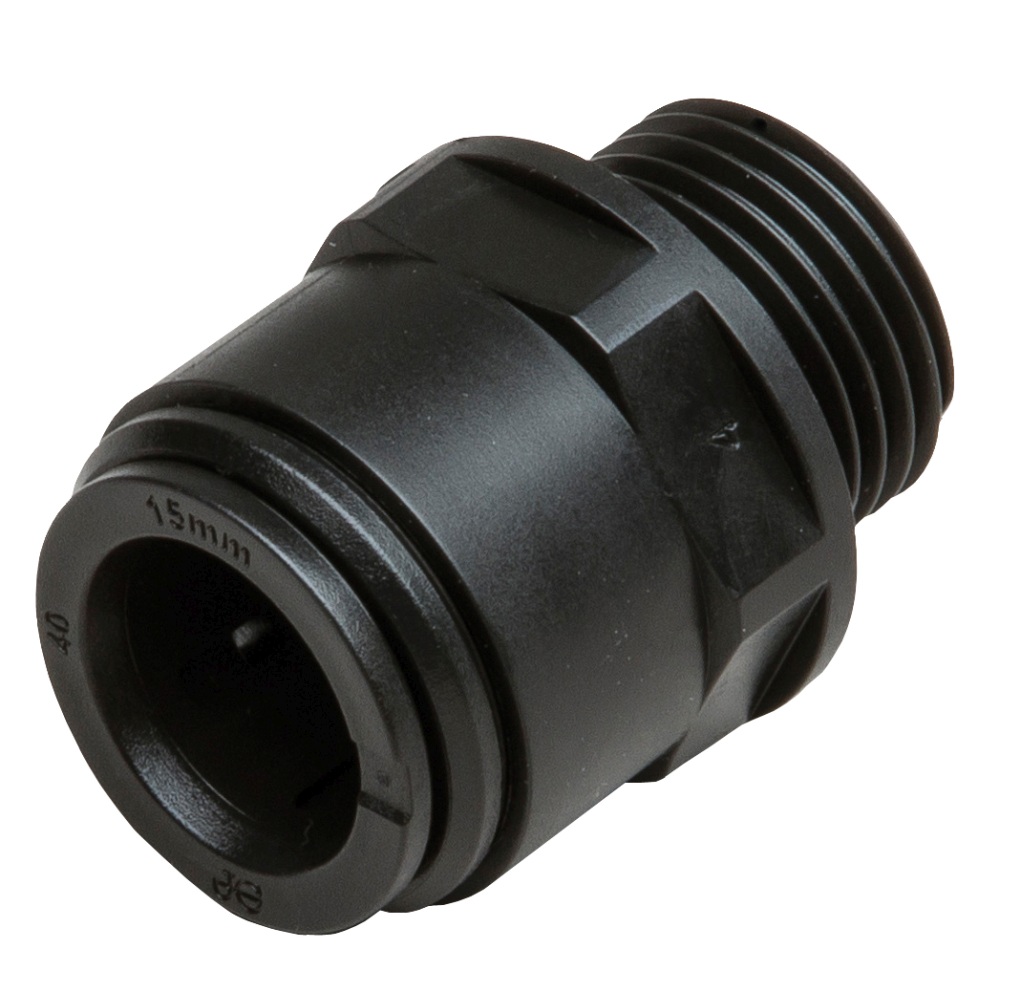 JOHN GUEST Speedfit 15 Adapter with ½" external thread, black, 10 pieces. 1 JOHN GUEST Speedfit 15 Adapter with ½" external thread, black, 10 pieces.