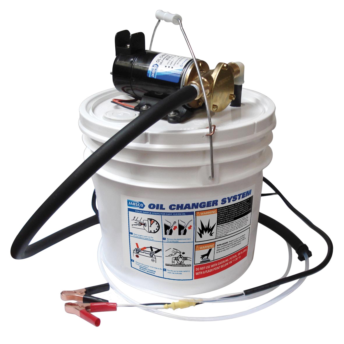 JABSCO Oil Change Pump Kit #17800 12V with Bucket Tank, Hose, Clamps 1 JABSCO Oil Change Pump Kit #17800 12V with Bucket Tank, Hose, Clamps