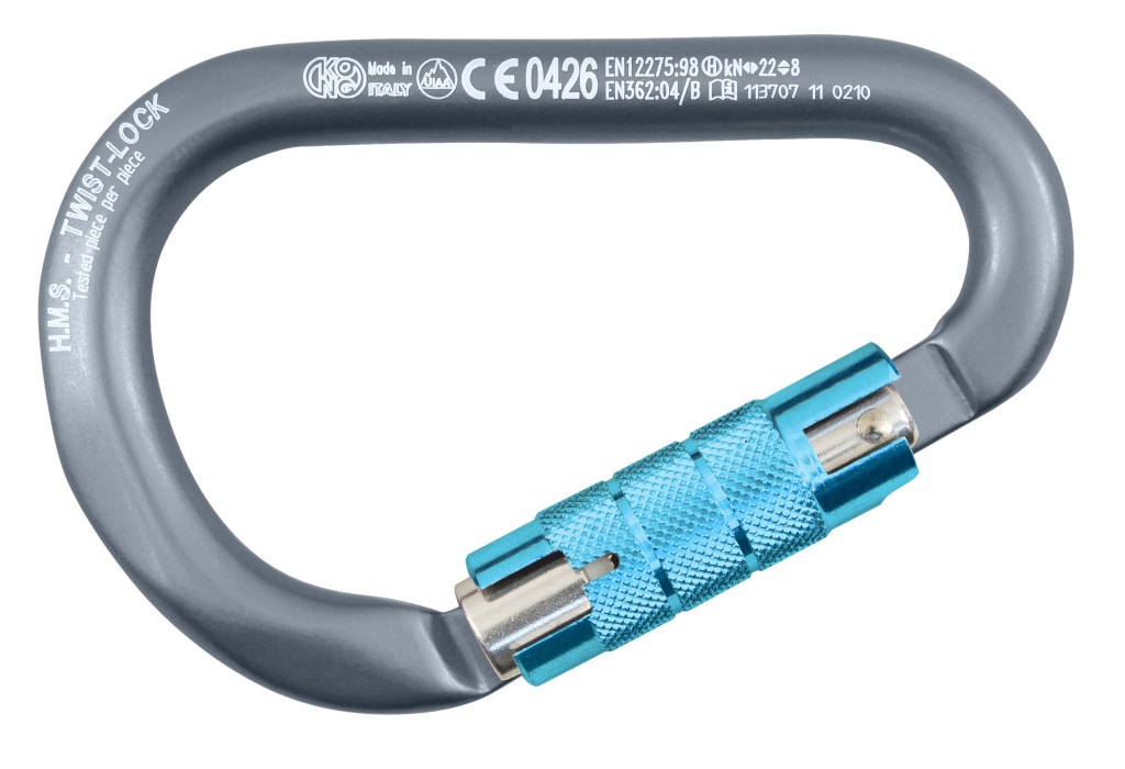 KONG HMS Classic carabiner with twist-lock, aluminum, 12x116mm, grey/cyan 1 KONG HMS Classic carabiner with twist-lock, aluminum, 12x116mm, grey/cyan