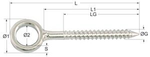 Eye bolts with wood thread A2 8.0x80mm 10pcs.