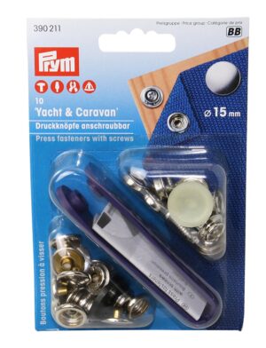 PRYM Snap Fastener Set DIY Yacht & Caravan MsNi 15mm 10pcs. SB-Pack