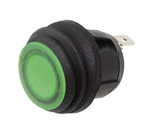 Rocker switch, round 12/24V 10A 25mm with green LED 1 Rocker switch, round 12/24V 10A 25mm with green LED