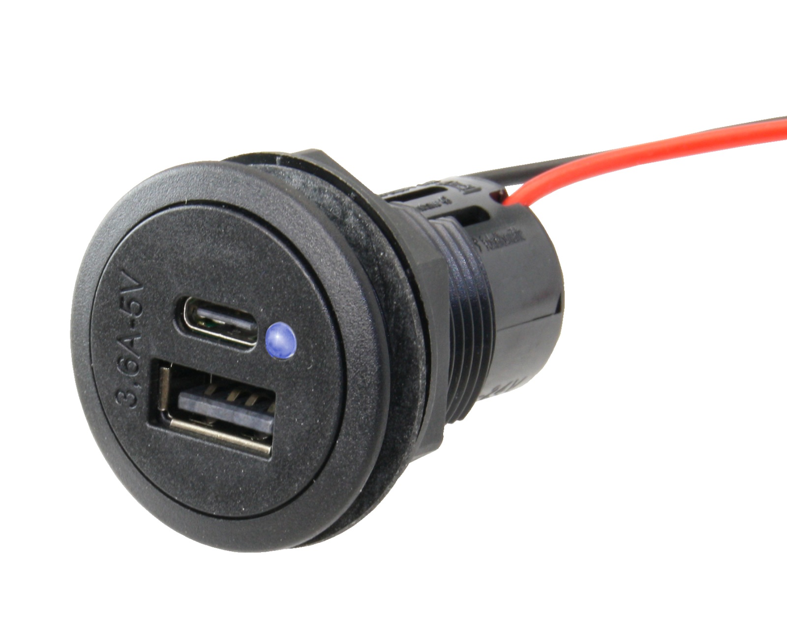PRO CAR USB-C/A Flush Mount Socket, Round 12/24V 3.6A 36mm with LED 1 PRO CAR USB-C/A Flush Mount Socket, Round 12/24V 3.6A 36mm with LED