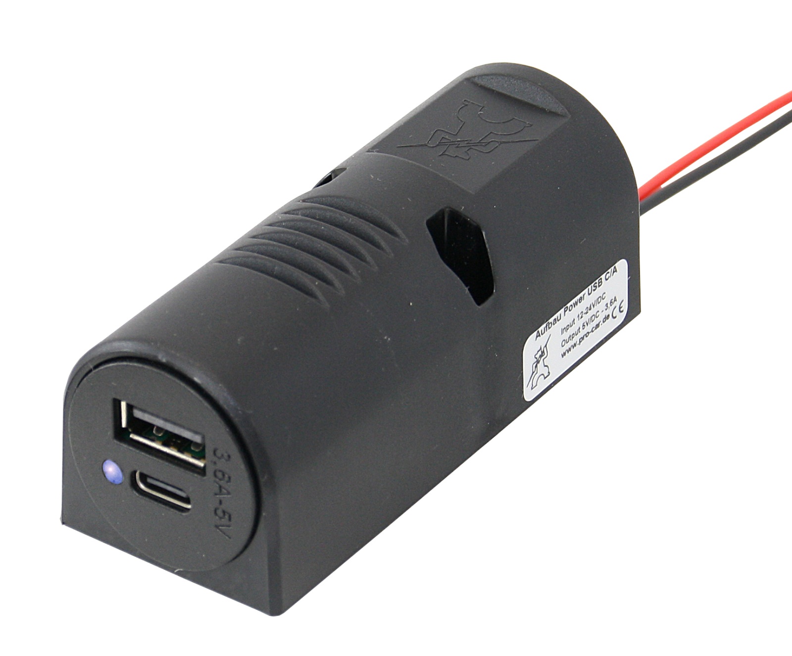 PRO CAR USB-C/A Surface Mount Socket 12/24V 3.6A 85x35mm with LED 1 PRO CAR USB-C/A Surface Mount Socket 12/24V 3.6A 85x35mm with LED