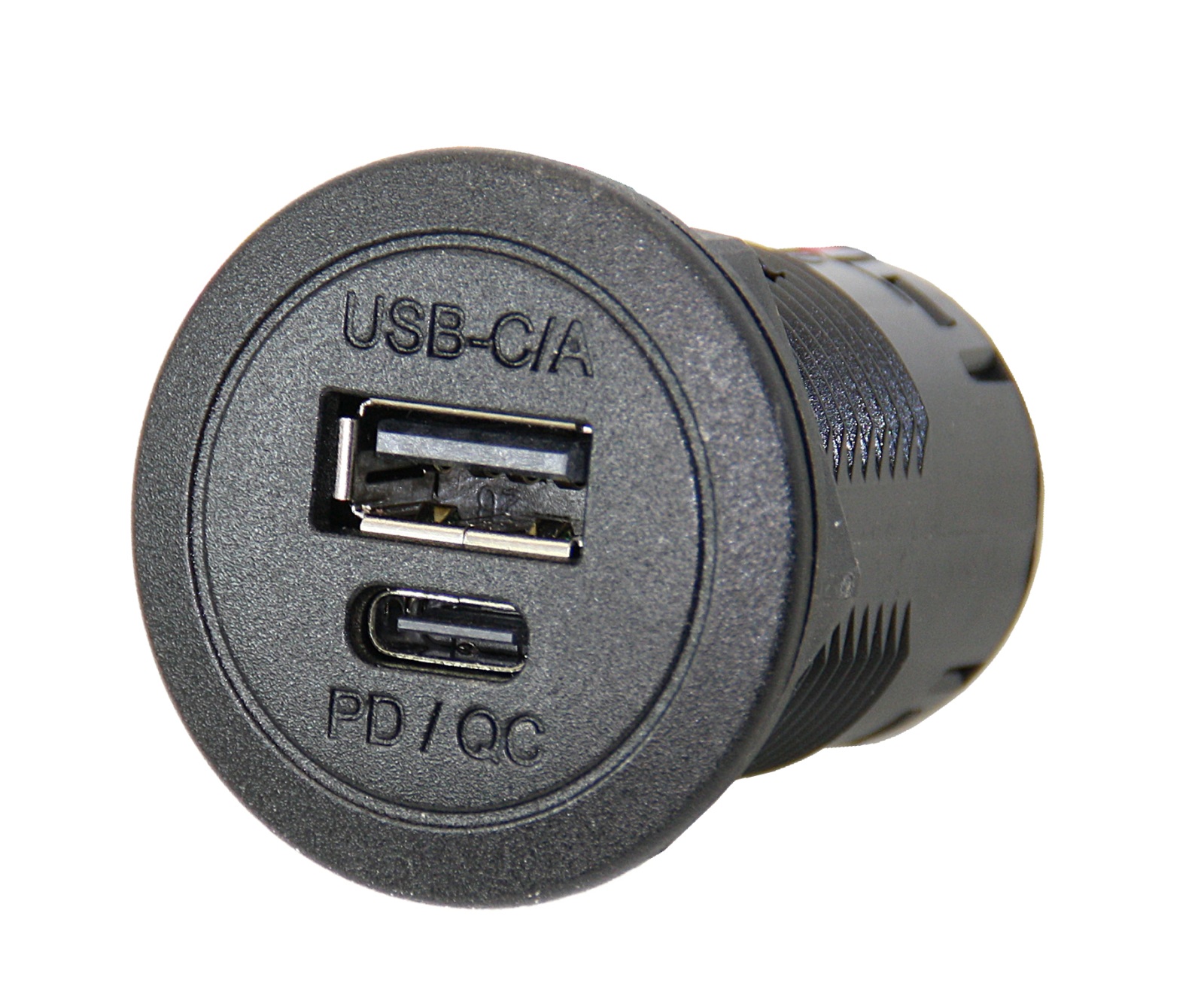 PRO CAR USB-C/A built-in socket with PD/QC, round 12/24V 3A/2.2A 36mm 1 PRO CAR USB-C/A built-in socket with PD/QC, round 12/24V 3A/2.2A 36mm