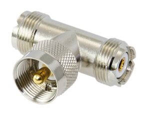 Coaxial T-piece from UHF plug to 2x UHF socket
