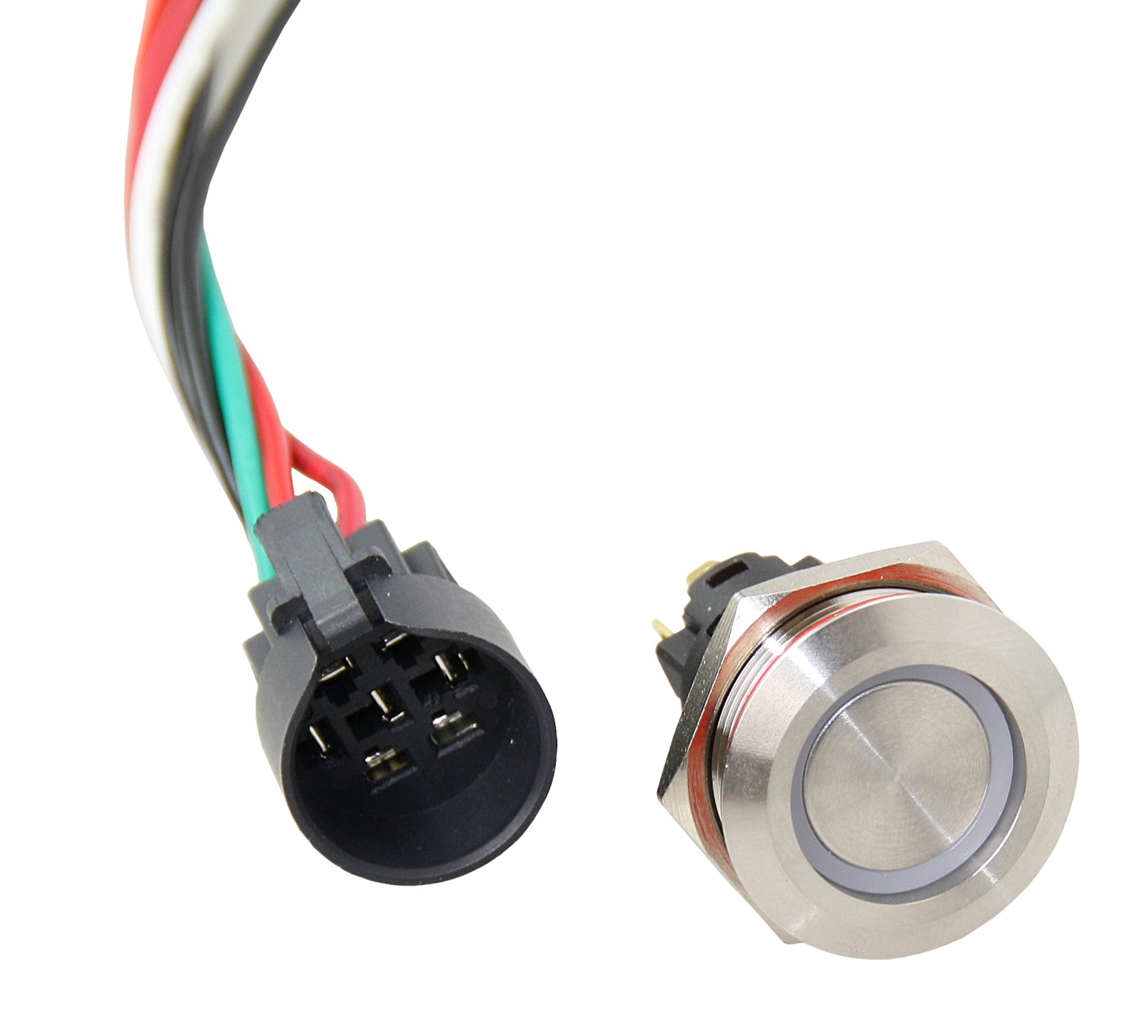 Stainless steel push button 12/24V 22mm with red/green LED 1 Stainless steel push button 12/24V 22mm with red/green LED