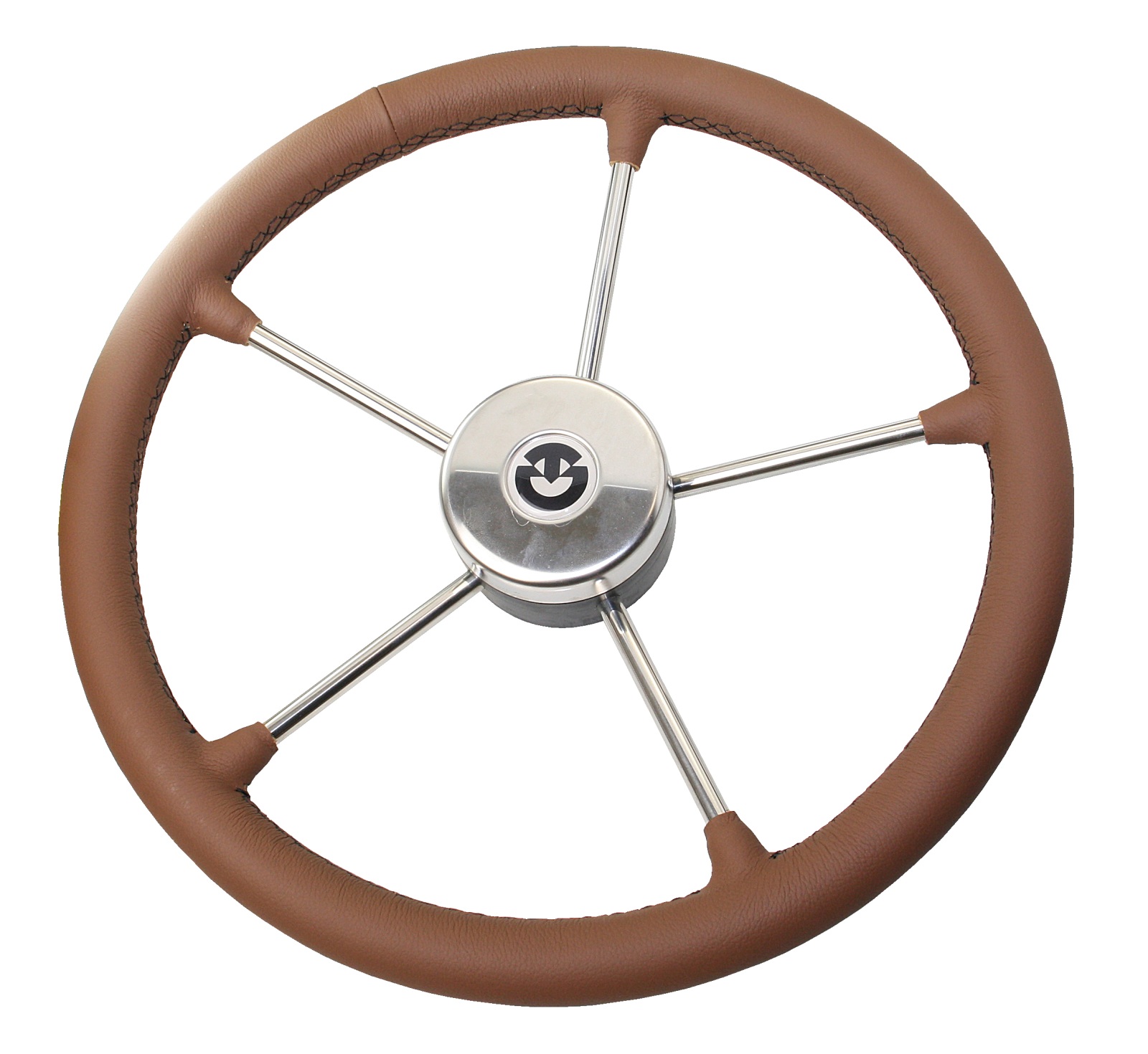 RIVIERA steering wheel VR03 stainless steel/leather 400mm, brown with black stitching 1 RIVIERA steering wheel VR03 stainless steel/leather 400mm, brown with black stitching
