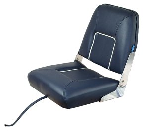Steering seat/boat chair Classic comfort with flip-down, white with blue piping