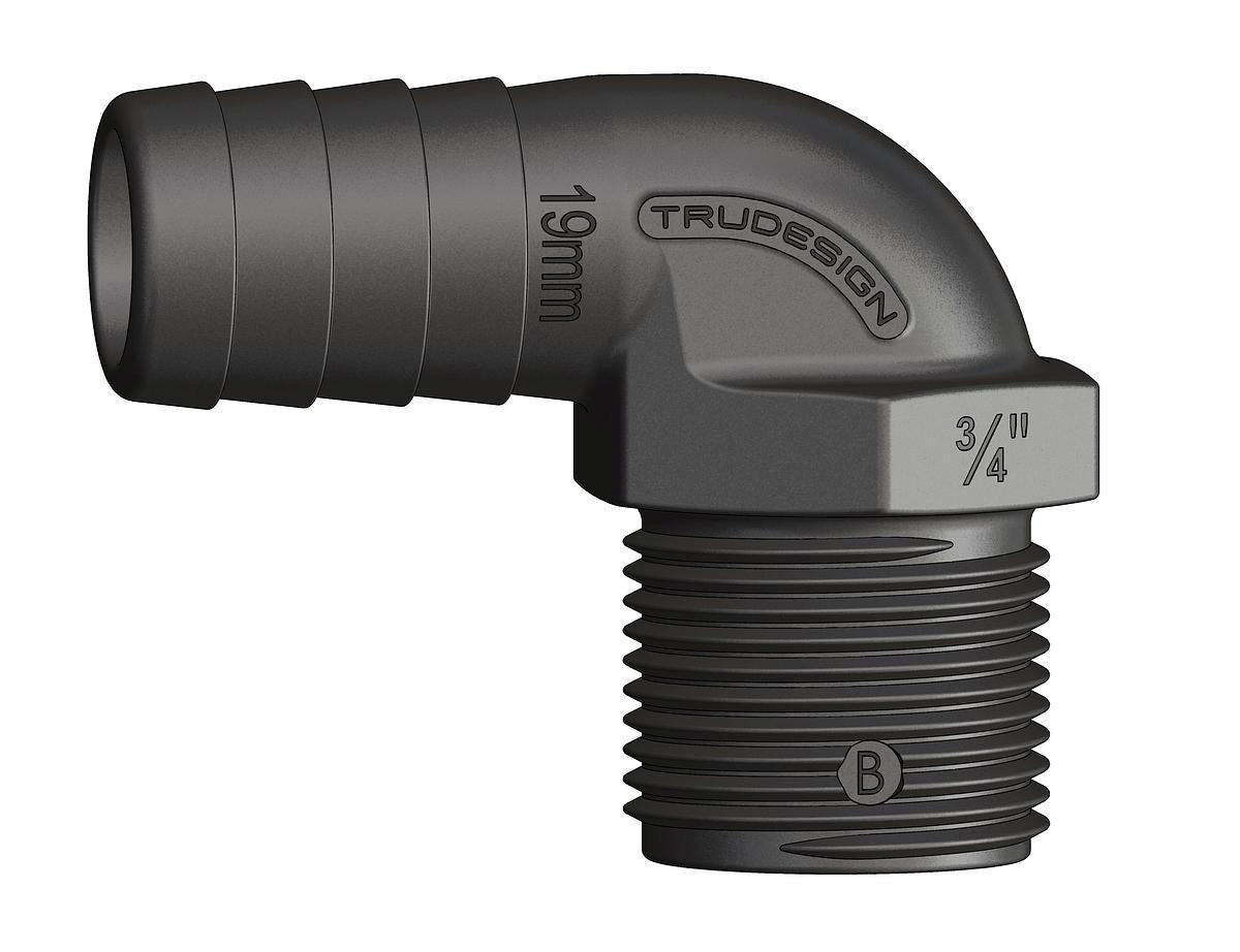 TRUDESIGN Compact Hose Barb, 90° Outer Angle, 3/4" for 22mm Hose 1 TRUDESIGN Compact Hose Barb, 90° Outer Angle, 3/4" for 22mm Hose