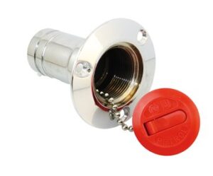 Tank filler neck ISO 4567 MsCr/POM for 38mm hose, petrol red