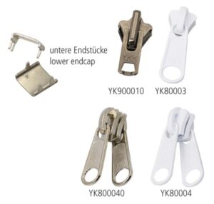 YKK slider for toothed zipper, size 10, metal/painted white, 10 pieces.