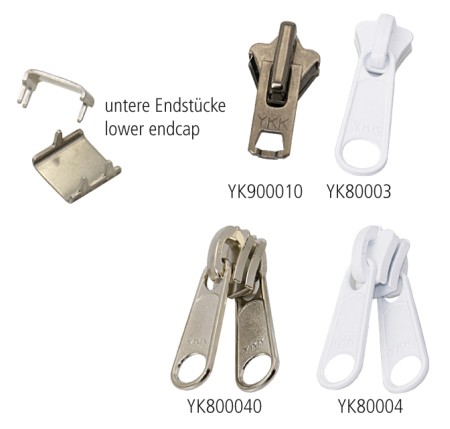 YKK slider for toothed zipper, size 10, metal/painted white, 10 pieces. 1 YKK slider for toothed zipper, size 10, metal/painted white, 10 pieces.