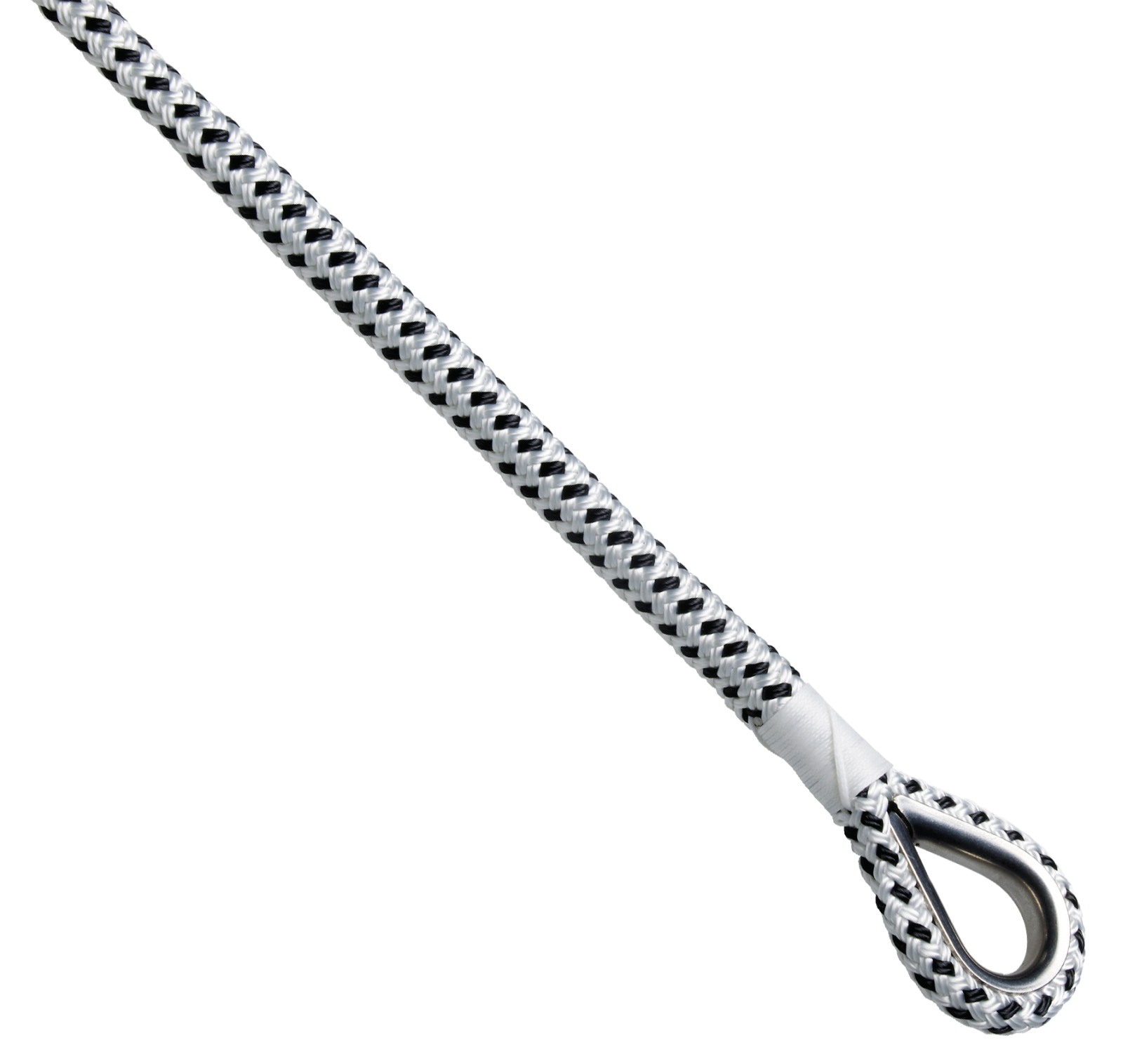 ROBLINE Mooring Line Rio, PES/PES, 12mm, Stainless Steel Thimble, Black/White, 20m 1 ROBLINE Mooring Line Rio, PES/PES, 12mm, Stainless Steel Thimble, Black/White, 20m